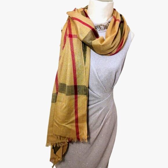 Nova Check SCARF 77x36 GOLD Sparkle Wrap Lightweight Luxury Preppy Sophisticated - Picture 3 of 10